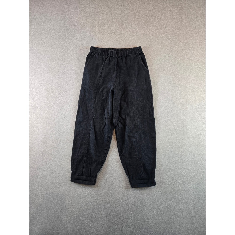 Iximo Pants Women Small Black Cotton Linen Elastic Waist Stretch Harem Lagenlook